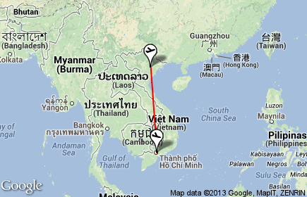 Routes Ha Noi to Ho Chi Minh 